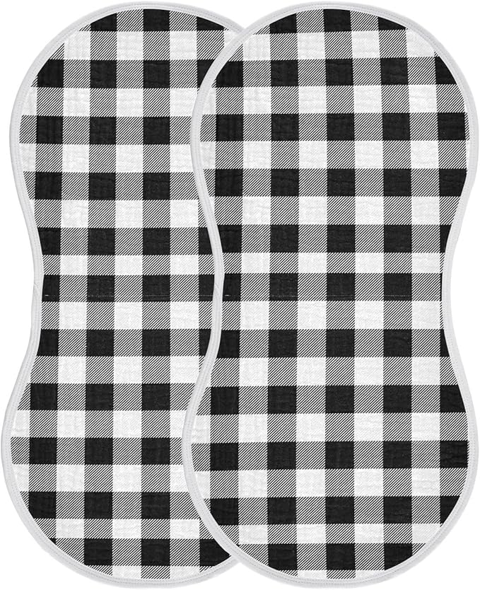 vvfelixl Muslin Burp Cloths Black White Plaid Scottish Cage Baby Washcloths for Baby Girl Boys 2 Pack