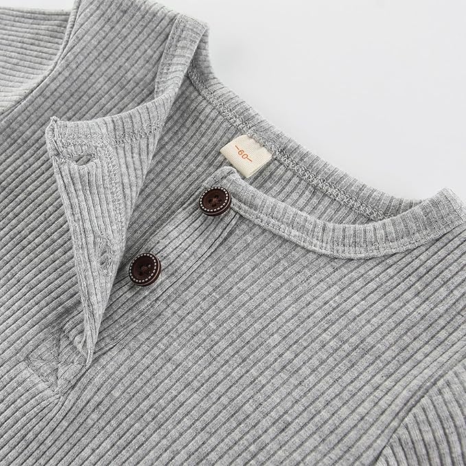 Baby Boy Girl Romper 2 Pack Long Sleeve Button Jumpsuit Cotton Unisex Infant Baby Clothes for 0-24 Months