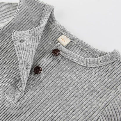 Baby Boy Girl Romper 2 Pack Long Sleeve Button Jumpsuit Cotton Unisex Infant Baby Clothes for 0-24 Months