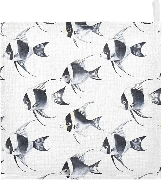 vvfelixl Black and White Angelfish Baby Burp Cloths Baby Muslin Washcloths for Boys Girls Cotton Babys Face Towel for Newborn Infants Soft and Absorbent 11.8 X 11.8 in, 5 Pack