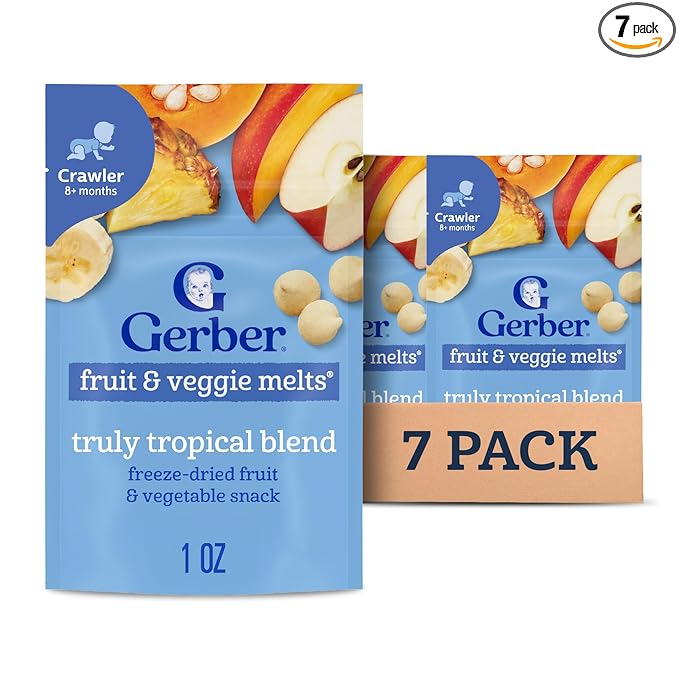 Gerber Stage 3 Baby Snacks, Truly Tropical Blend, Fruit & Veggie Melts, Baby Led Feeding, 7PK
