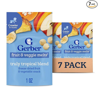 Gerber Stage 3 Baby Snacks, Truly Tropical Blend, Fruit & Veggie Melts, Baby Led Feeding, 7PK