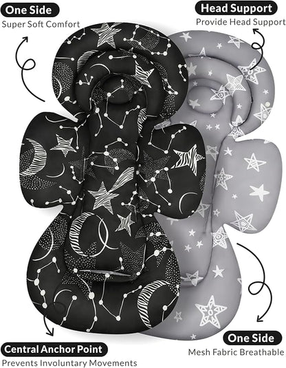 Infant Car Seat Insert with Removable Cushion for Preemie to Toddler, Reversible Newborn Carseat Insert for Baby Head Body Support, Fits for Stroller, Baby Swing, Bouncer (Black Star)