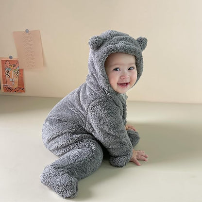 CAHL&FAUO Newborn Snowsuit Baby Cartoon Bear Onesie Warm Fleece Hooded Romper Jumpsuit