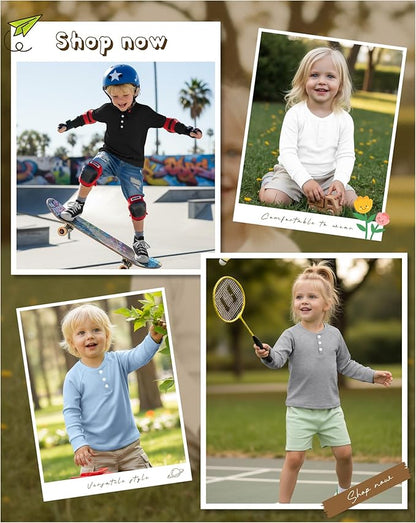 4 Pack Boys' Long Sleeve Shirts Girls' Henley Tees Toddler Baby Knit Casual Tops Kids Fall Clothes Unisex