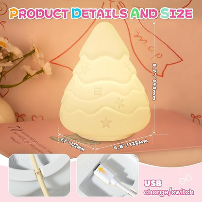 Night Light for Kids, Rechargeable Dimmable Silicone LED Nightlight with 7 Colors, Baby Nursery Night Lamp, Touch Squishy Lamp, Cute Gifts for Girls, Boys, Toddler Room Decor, Christmas Tree