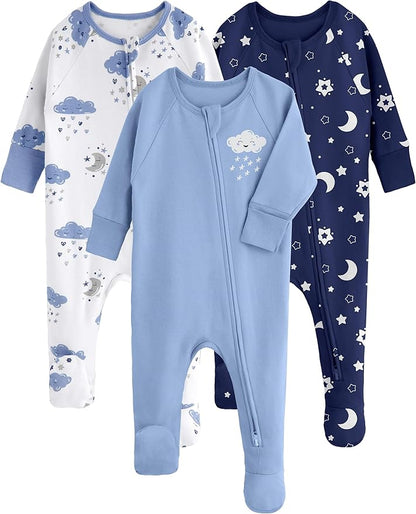 Yoofoss Baby Pajamas 100% Organic Cotton Baby Sleepers for Newborn 0-3 3-6 6-9 Months Boys Girl Clothes 3pcs Footed PJs