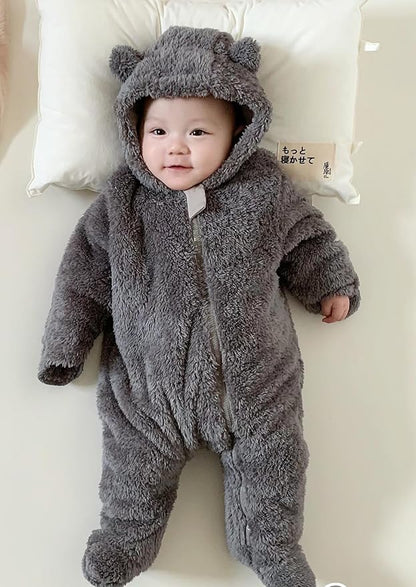 Newborn Baby Romper Fleece Onesie Jumpsuit Toddler Warm Hooded Outwear Outfits for Infant