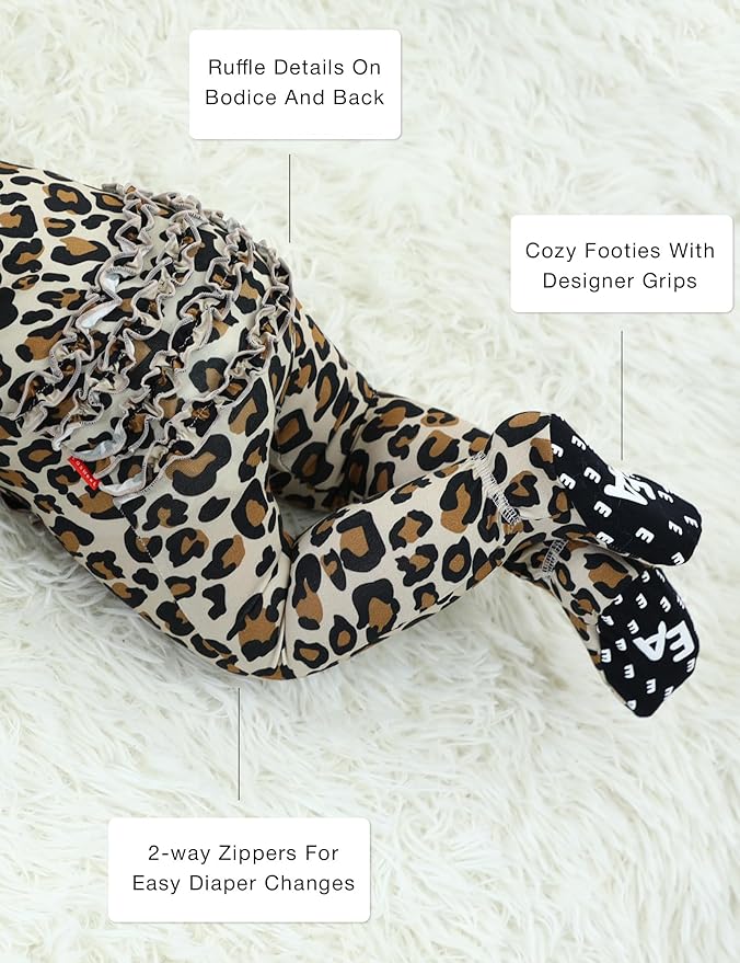 Bamboo Viscose Baby Girl Footie Pajamas, Newborn Sleepers Infant Onesie, 2-Way Zipper Footed Pjs