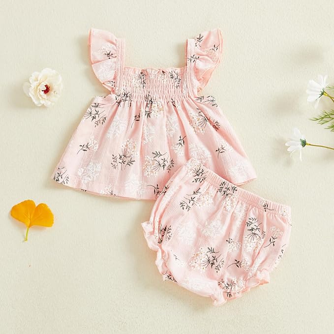 Mubineo Baby Girl Summer Clothes Cute Ruffle Tops Dress Shorts Outfits Set Infant Toddler Shrit Bloomers Princess Outfit