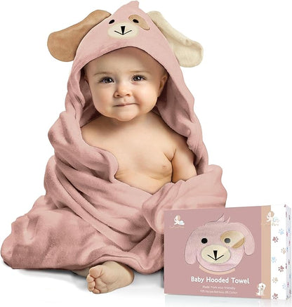 Baby Towels with Hood - Soft, Absorbent Viscose Made of Bamboo, Extra Large 35 x 35 Inches, for Newborns, Infants, Boys and Girls, Dusty Pink
