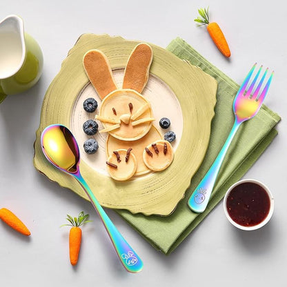 10 Pieces Stainless Steel Rainbow Toddler Utensils Set - Food Grade Kids Silverware Set Children Safe Small Forks and Spoons Mirror Polished Sturdy and Durable Dishwasher Safe