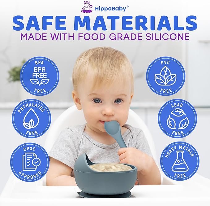 Baby Led Weaning Supplies | 10 Piece Silicone Baby Feeding Set | Baby Toddler Bib Cup Divided Plate and Bowl Self Feeding Spoons Dish Set | Baby Utensils | Toddler Feeding Supplies (Sky)