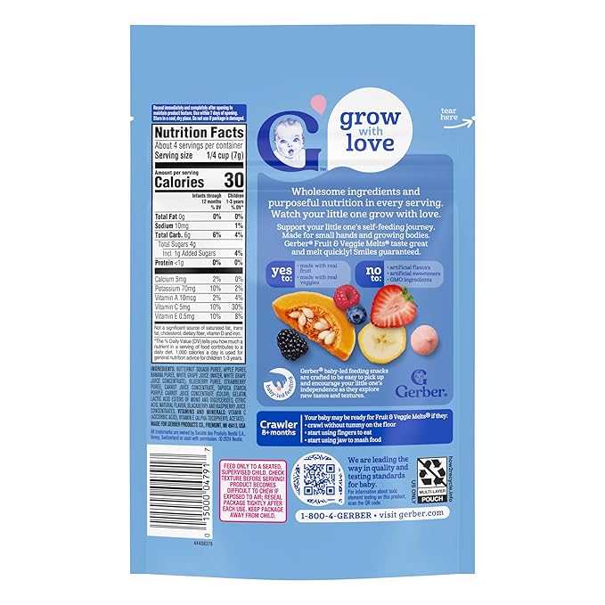 Gerber Stage 3 Baby Food Snacks, Very Berry Fruit and Veggie Melts, Baby Led Feeding, 7PK