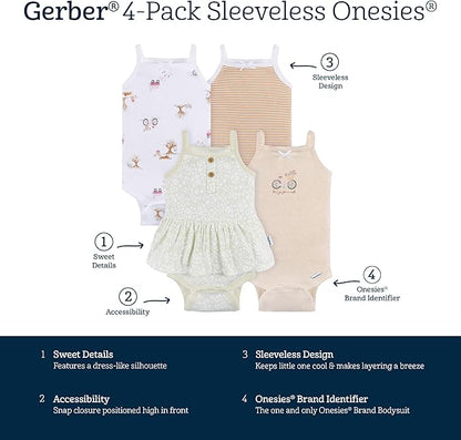 Gerber Baby Girls Multi-Pack Sleeveless Onesies Bodysuit