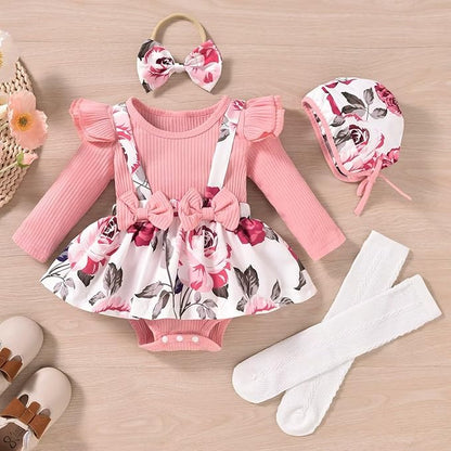 Unutiylo Preemie Newborn Baby Girl Clothes Romper Suspender Dress Fall Winter Outfits Ruffle Long Sleeve Jumpsuit