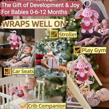 Baby Crib Toys Hanging Stroller Car Seat Toy for Infant 0-3-4-5-6-7 Months, Newborn Girl Boy Christmas Shower Gifts, Sensory Toy Rattle Crinkle Teether for Babies 6-12 Month Stocking Stuffers