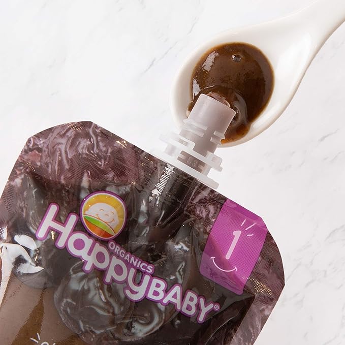 Happy Baby Organics Clearly Crafted Stage 1 Baby Food Pouches, Prunes, 3.5 Ounce Pouch (Pack of 16)