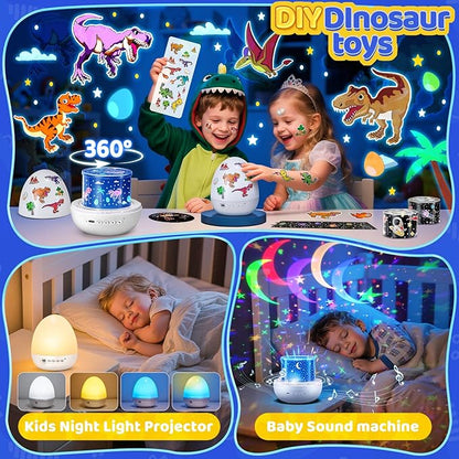Egg Light Dinosaur Toys for Kids 3-5 | 15 Sleeping Sounds+12HD Films+7 Colors+360°Rotating | Easter Dinosaur Dinosaurs Primal Hatch Boy Toys for Boys Star Projector Sound Machine Egg Light for Nursery