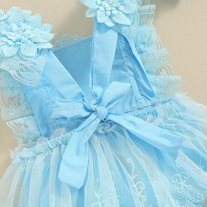 Infant Baby Girl Lace Romper Baby Tulle Dress Romper Flowers Bodysuit Spring Summer Festival Clothes with Headband