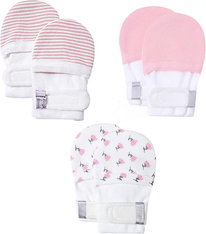 HAPIU Baby No Scratch Mittens Stay On, 100% Cotton Breathable, Adjustable Infant Gloves for Boys Girls, Newborn - 12 M