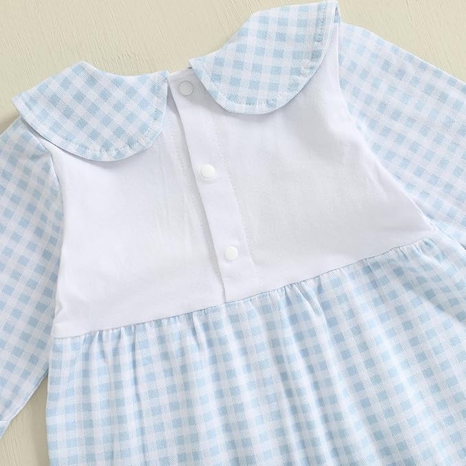 Gaono Newborn Baby Girl Romper Waffle Knit Striped Long Sleeve Doll Collar Heart Bow Jumpsuit Bodysuit Fall Winter Clothes