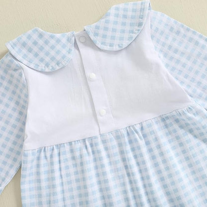 Gaono Newborn Baby Girl Romper Waffle Knit Striped Long Sleeve Doll Collar Heart Bow Jumpsuit Bodysuit Fall Winter Clothes