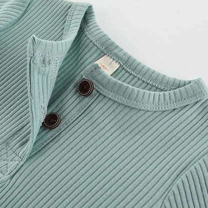 Baby Boy Girl Romper 2 Pack Long Sleeve Button Jumpsuit Cotton Unisex Infant Baby Clothes for 0-24 Months