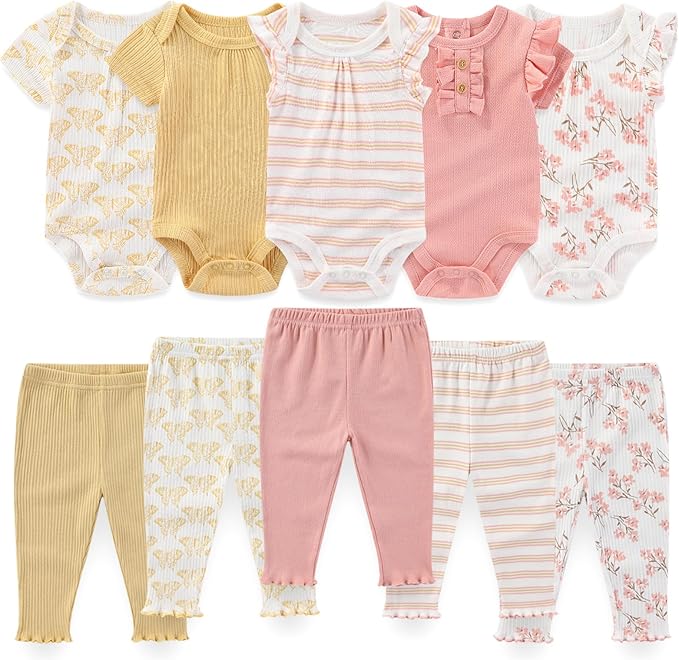 Baby Boy Girl 10 Piece Combined Type Clothing Set Cotton Baby Bodysuits and Pants Set Home Outdoor Infant Clothes