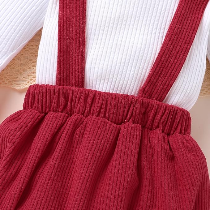 Tiny Cutey Newborn Baby Girl Clothes Bell Sleeve Romper and Corduroy Overalls Shorts Infant Girl Fall Outfits