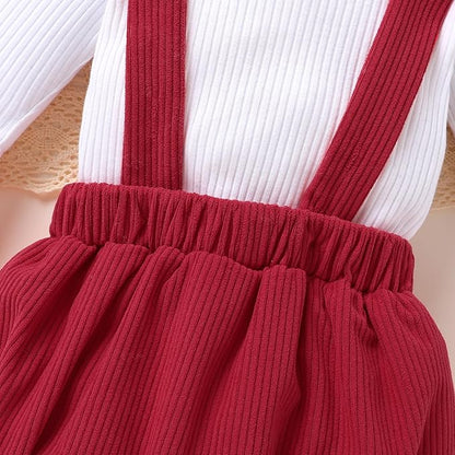 Tiny Cutey Newborn Baby Girl Clothes Bell Sleeve Romper and Corduroy Overalls Shorts Infant Girl Fall Outfits