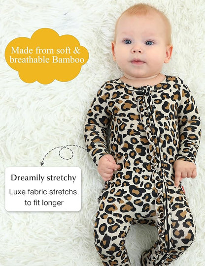 Bamboo Viscose Baby Girl Footie Pajamas, Newborn Sleepers Infant Onesie, 2-Way Zipper Footed Pjs
