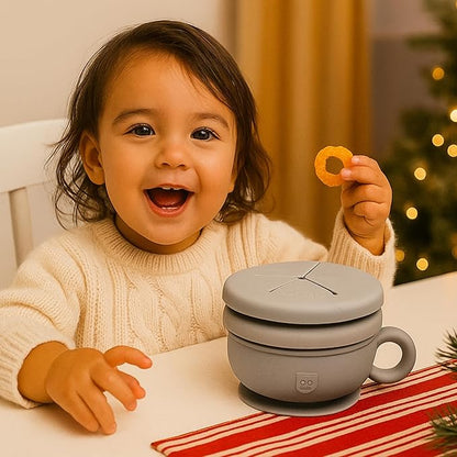 TalkTools Itsy Bowl with Locking Lid - Platinum grade silicone with Volume Lines, Curved Walls for Easy Scooping - for Babies, Toddlers, Children, and Elderly - Snack Cup Lid Accessory (Tangerine)