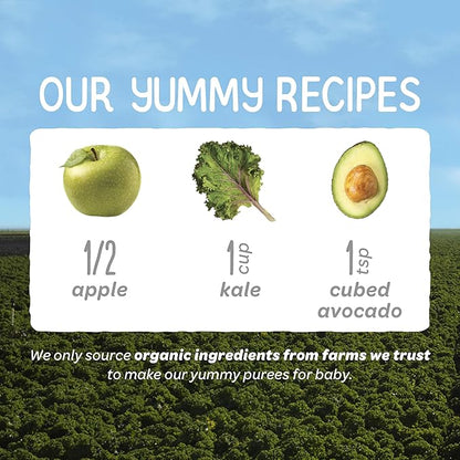Happy Baby Organics Stage 2 Baby Food Pouches, Gluten Free, Vegan & Healthy Snack, Clearly Crafted Fruit & Veggie Puree, Apples, Kale & Avocados, 4 Ounces (Pack of 16)