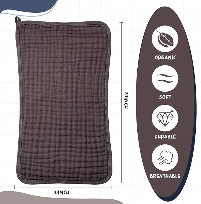 Irenare 6 Pack Muslin Burp Cloths Cotton Baby Burping Rags Large 20 x 10 Inch 6 Layers Spit up Rags Soft Absorbent Multicolor Wash Cloths Diapers for Newborn Baby Girl Boy(Simple Colors)