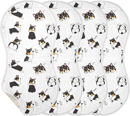 vvfelixl Muslin Burp Cloths Pembroke Welsh Corgi Tricolor Dog Seamless Pattern Baby Washcloths for Baby Girl Boys 2 Pack