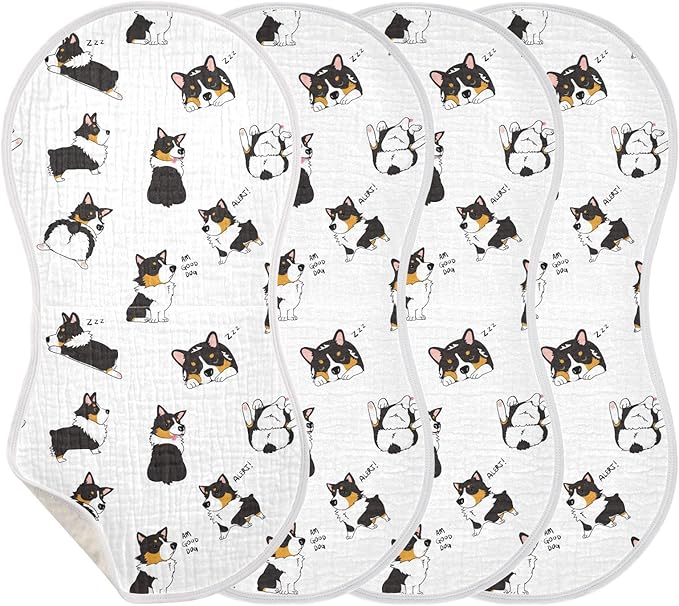 vvfelixl Baby Burp Cloths Pembroke Welsh Corgi Tricolor Dog Seamless Pattern Baby Newborn Cotton Burping Cloths Set Baby Washcloths 4 Pack