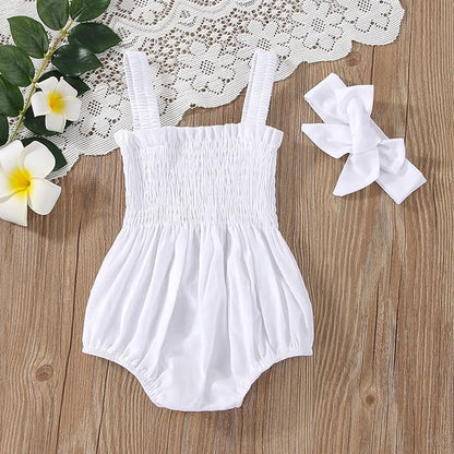 Newborn Baby Girl Bodysuit Sleeveless Halter Frill Romper One-piece Jumpsuit with Headband Summer Clothes Set