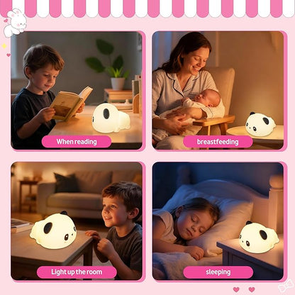 Night Light for Kids, Rechargeable Dimmable Silicone LED Nightlight with 7 Colors, Baby Nursery Night Lamp, Touch Squishy Lamp, Cute Gifts for Girls, Boys, Toddler Room Decor, Lying Panda