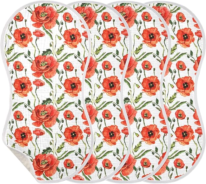 vvfelixl Burp Cloths Wildflower Poppy Flower for Baby Boy Girls Baby Washcloths Burp Rags 1 Pack
