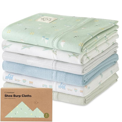 Organic Burp Cloths Baby Boy, Girl - 6-Pack Large Cotton Burping Cloths for Babies, Spit Up Rags, Super Absorbent, Ultra Soft Newborn Rag, Gender Neutral, Machine Washable, Durable (Vessels)