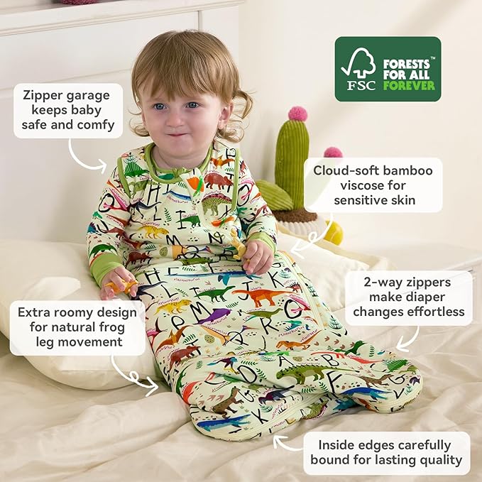 Bamboo Viscose Sleep Sack for Babies and Toddlers 1.0 Tog Wearable Blanket 2-Way Zipper Baby Shower Gifts