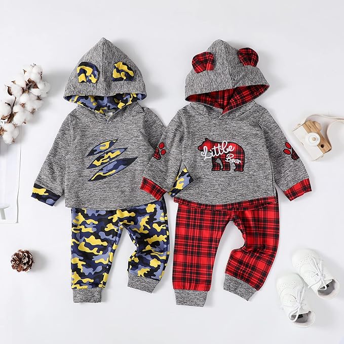 Toddler Baby Boy Clothes Infant Newborn Boy Outfit Long Sleeve Hoodie Sweatshirt Pants Fall Winter Clothes Set