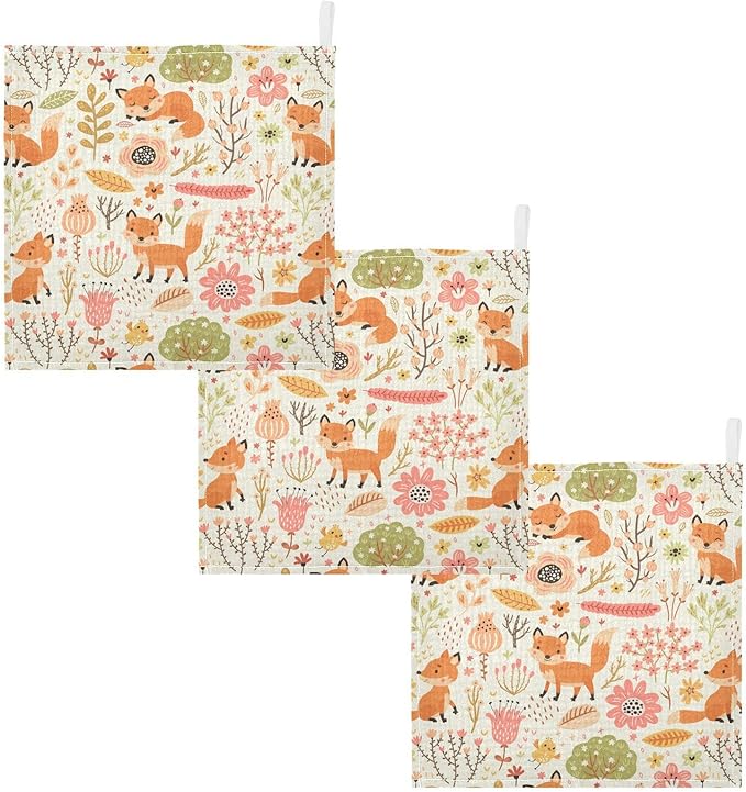 vvfelixl Baby Washcloths Cotton Foxes and Flowers Flesh Colored Baby Muslin Washcloths Soft Baby Face Towel for Newborn Infants Baby Wipes, 11.8 X 11.8 Inch, 5 Pack