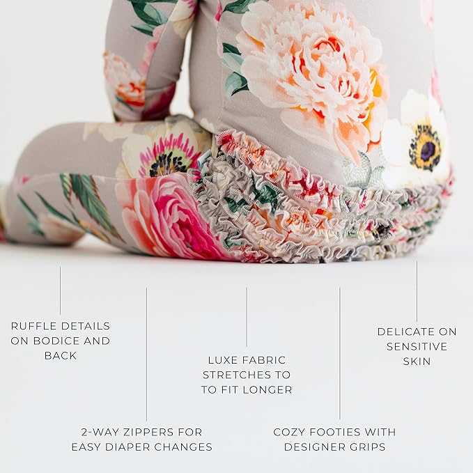 Ruffled Zippered Vintage Pink Rose One Piece