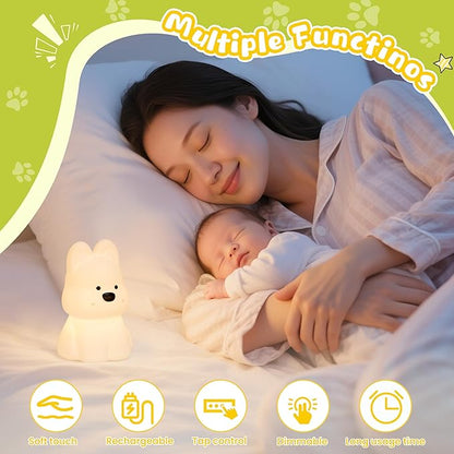 Night Light for Kids, Rechargeable Dimmable Silicone LED Nightlight with 7 Colors, Baby Nursery Night Lamp, Touch Squishy Lamp, Cute Gifts for Girls, Boys, Toddler Room Decor, Dog
