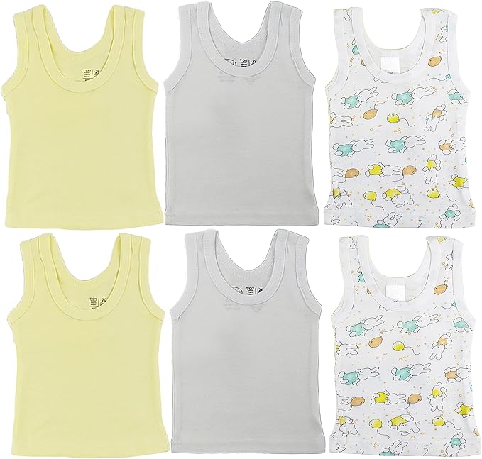 Newborn Baby Sleeveless Pack of 6 Tank Tops 100% Cotton Shirts, Short Sleeve Tees 0-24 Months Boys, Girls, Unisex