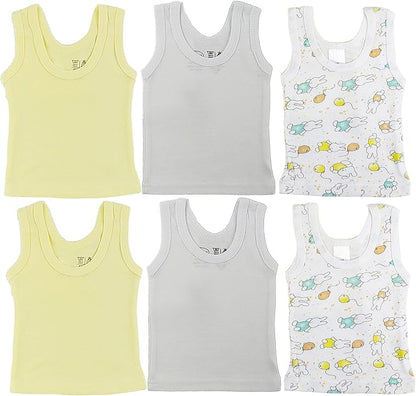 Newborn Baby Sleeveless Pack of 6 Tank Tops 100% Cotton Shirts, Short Sleeve Tees 0-24 Months Boys, Girls, Unisex