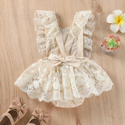Sasaerucure Infant Baby Girl Summer Outfits Sleeveless Dress Romper Lace Tutu Onesie One Piece Ruffle Bodysuit