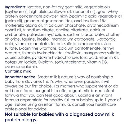 Kabrita Goat Milk-Based Infant Formula Powder with Iron, DHA, ARA & Prebiotics, for Infants 0–12 Months, Non-GMO, 14 oz (Pack of 12)